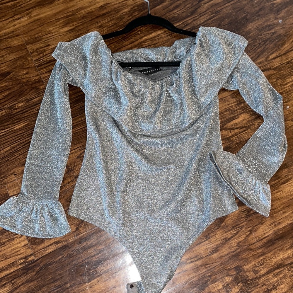 Shimmery off shoulder bodysuit